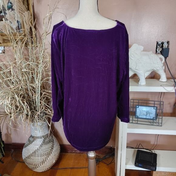 Quacker Factory Size XL Extra Large Purple Velvet Jewel Long Sleeve Fancy Blouse - Picture 3 of 12